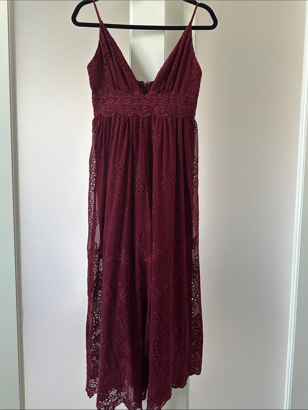 Gianni Bini Burgundy Eyelet Lace Maxi Romper Jumpsuit